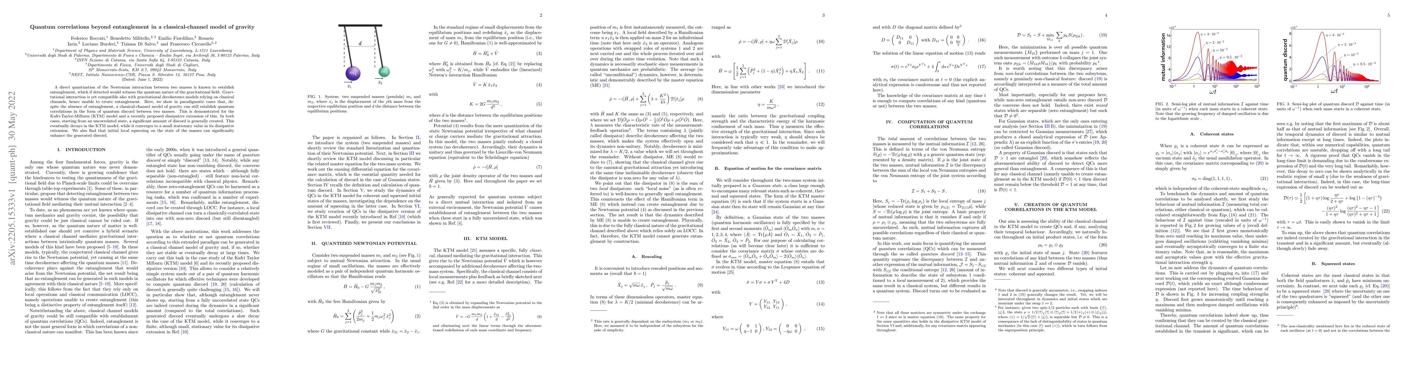 Thumbnail for Quantum correlations beyond entanglement in a classical-channel model of
  gravity