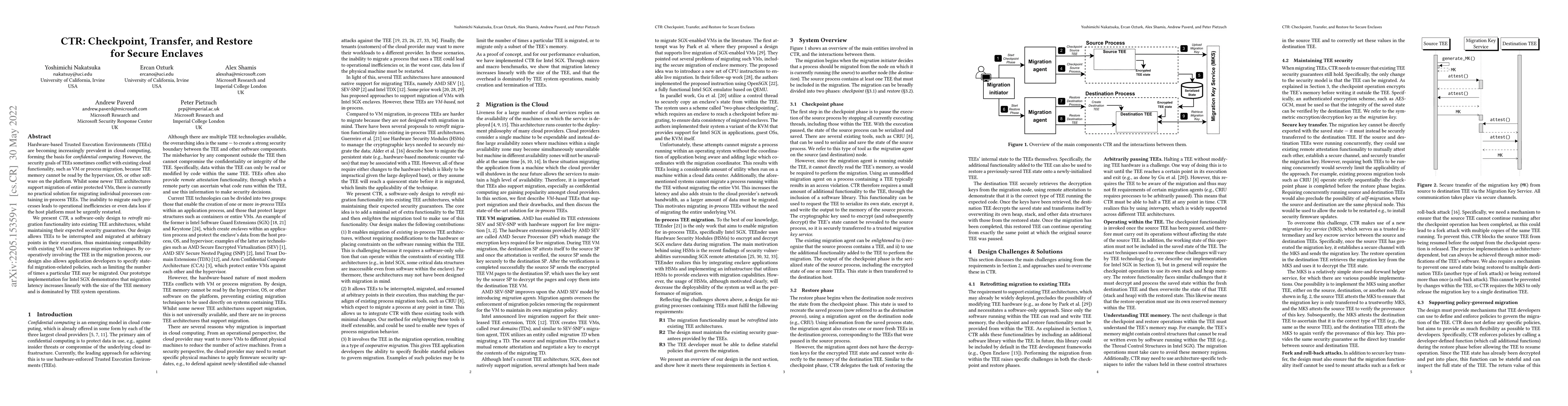 Thumbnail for CTR: Checkpoint, Transfer, and Restore for Secure Enclaves