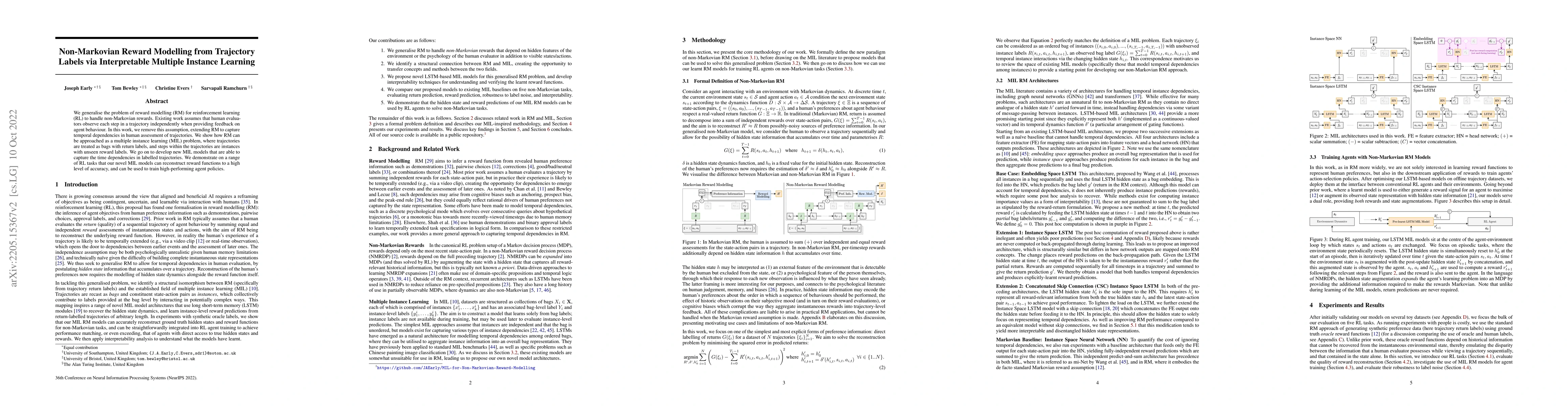 Thumbnail for Non-Markovian Reward Modelling from Trajectory Labels via Interpretable
  Multiple Instance Learning
