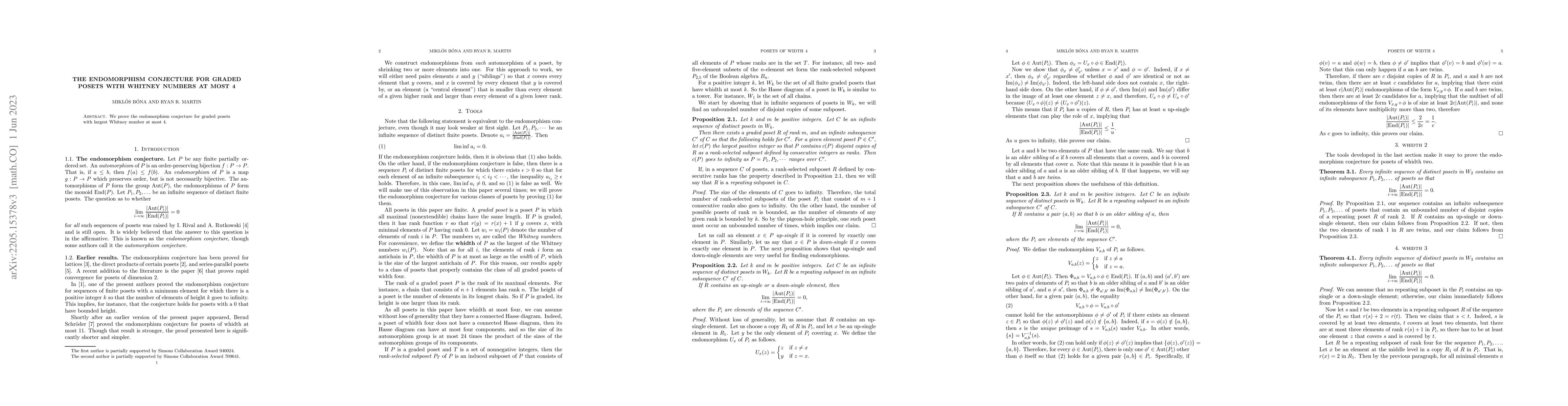 Thumbnail for The Endomorphism Conjecture for Graded Posets of Width 4