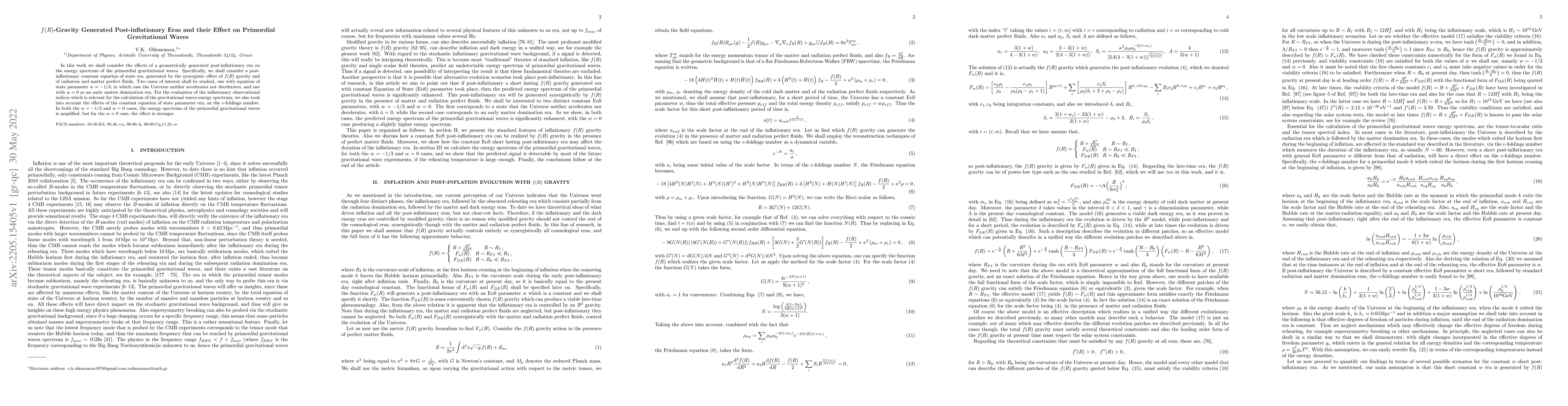 Thumbnail for $f(R)$-Gravity Generated Post-inflationary Eras and their Effect on
  Primordial Gravitational Waves
