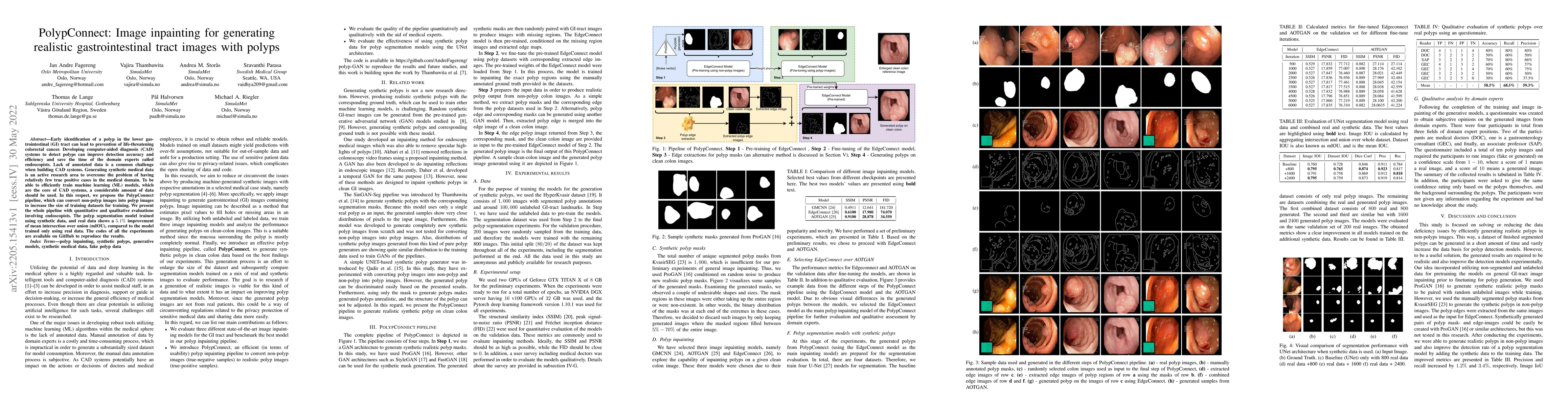 Thumbnail for PolypConnect: Image inpainting for generating realistic gastrointestinal
  tract images with polyps