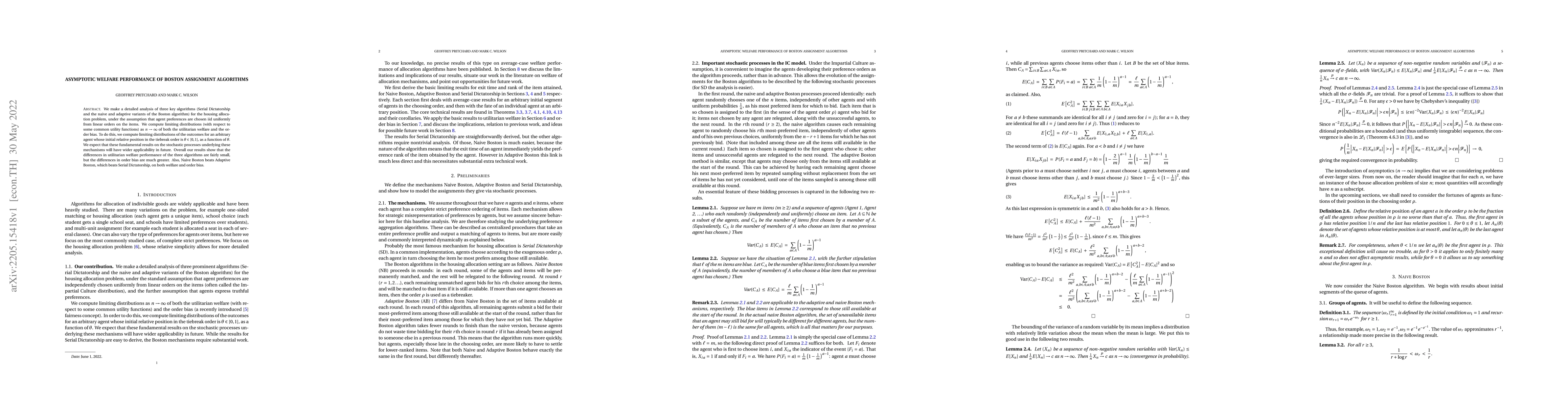 Thumbnail for Asymptotic welfare performance of Boston assignment algorithms