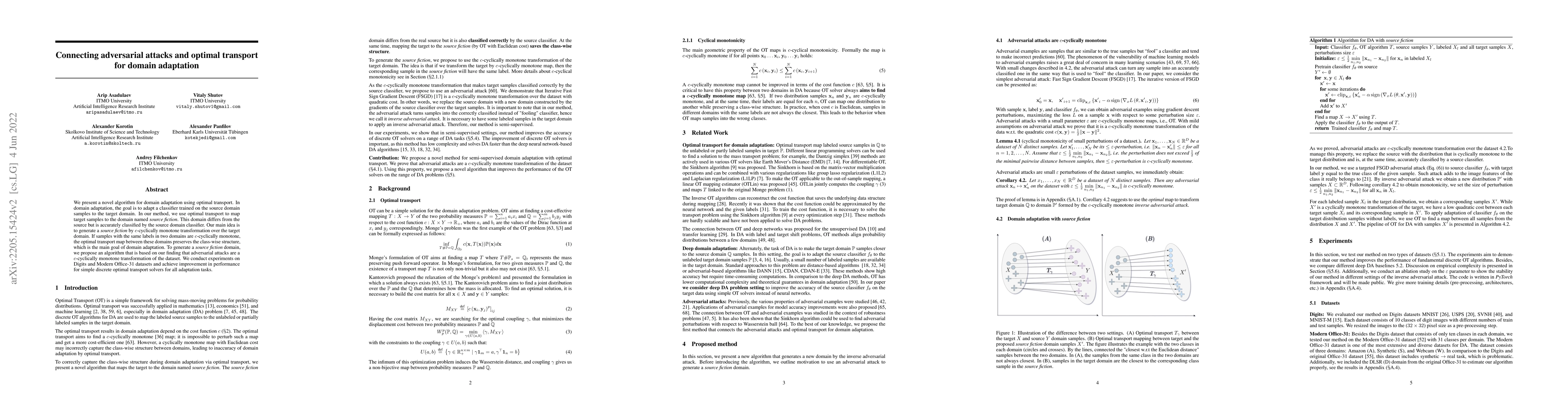 Thumbnail for Connecting adversarial attacks and optimal transport for domain
  adaptation