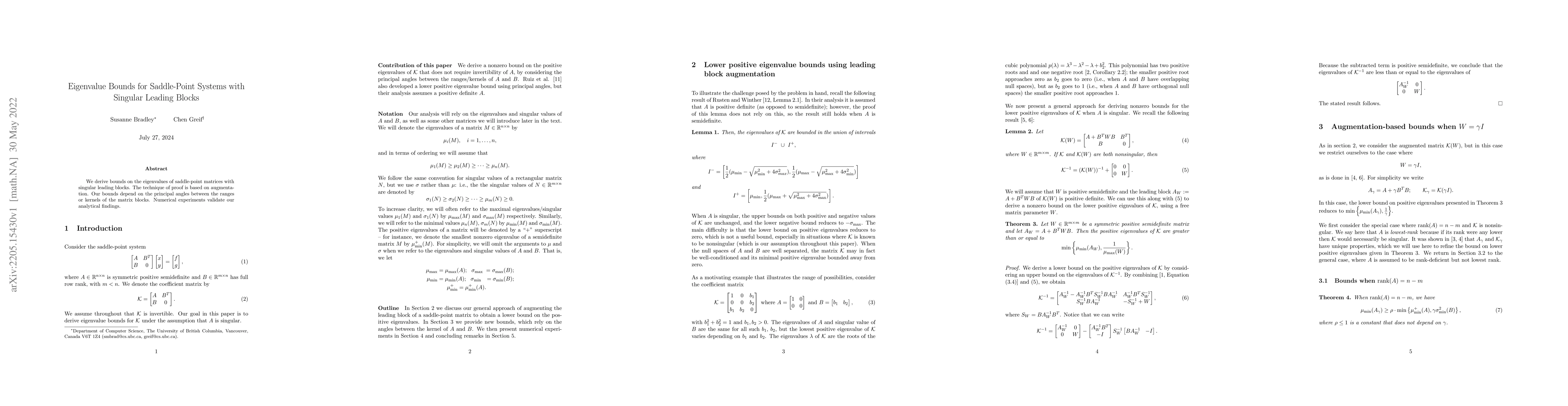 Thumbnail for Eigenvalue Bounds for Saddle-Point Systems with Singular Leading Blocks