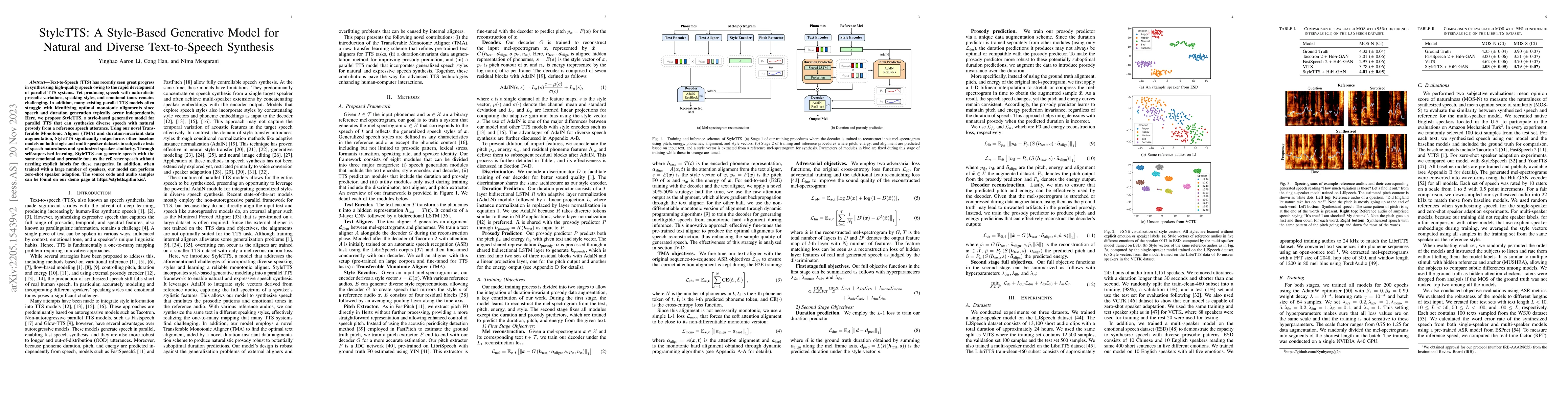Thumbnail for StyleTTS: A Style-Based Generative Model for Natural and Diverse
  Text-to-Speech Synthesis