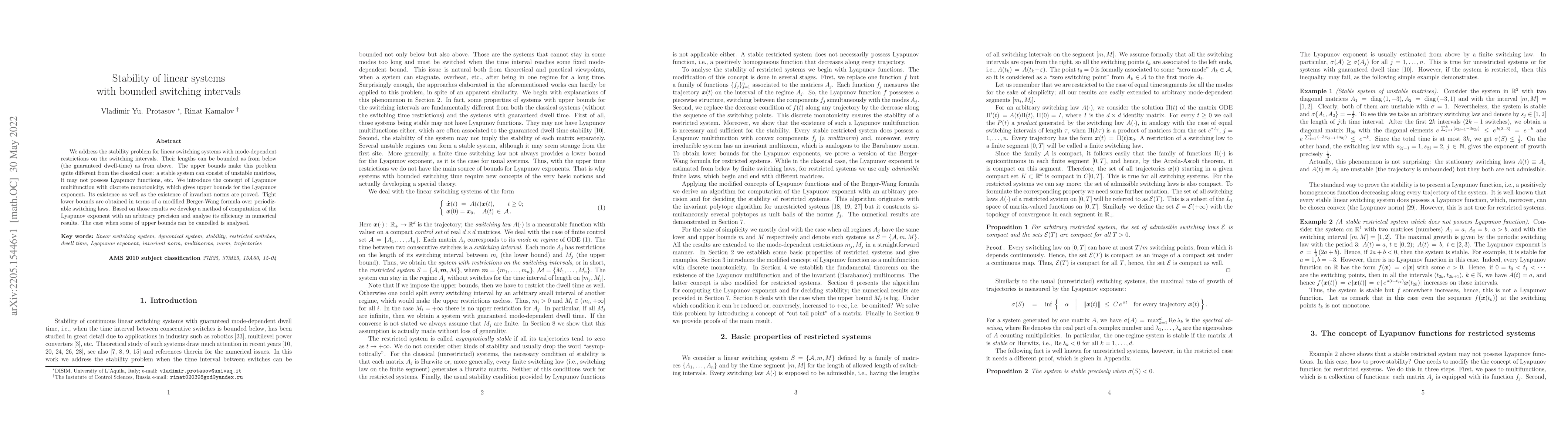 Thumbnail for Stability of linear systems with bounded switching intervals