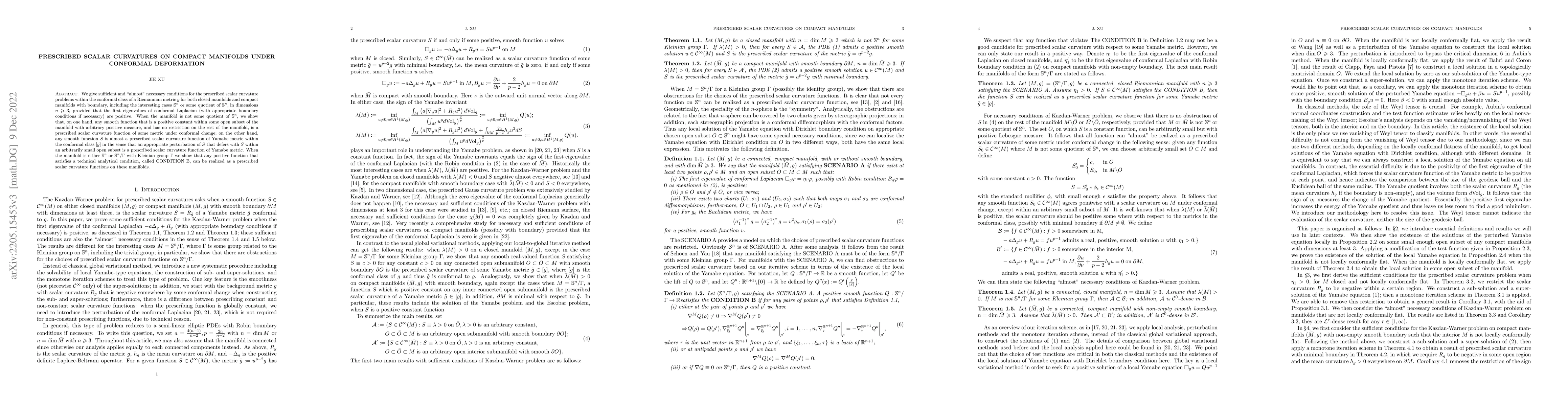Thumbnail for Prescribed Scalar Curvature on Compact Manifolds Under Conformal
  Deformation