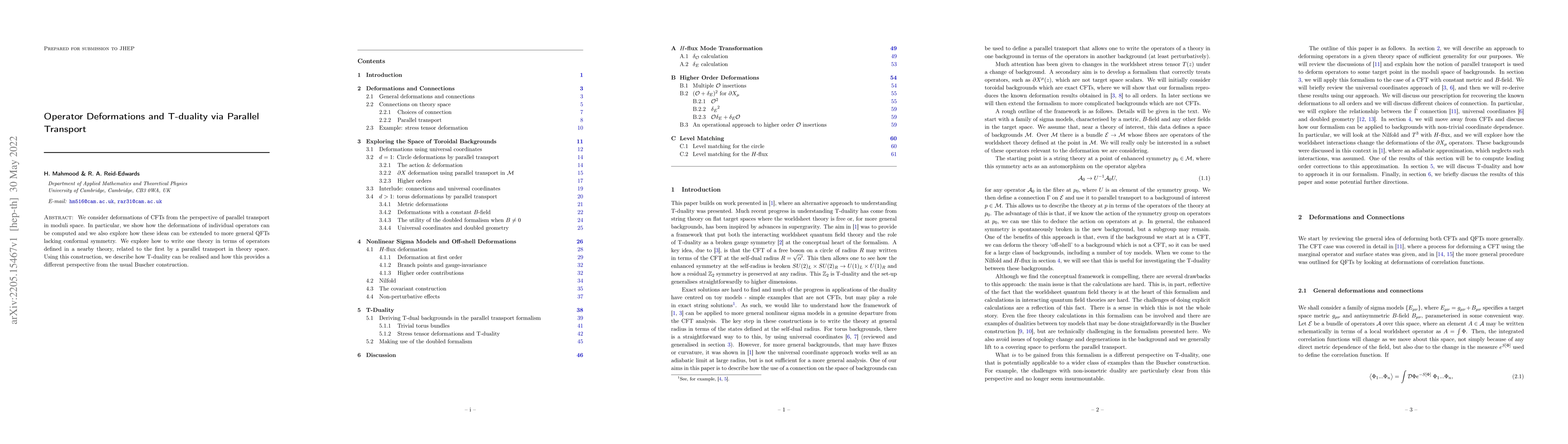 Thumbnail for Operator Deformations and T-duality via Parallel Transport
