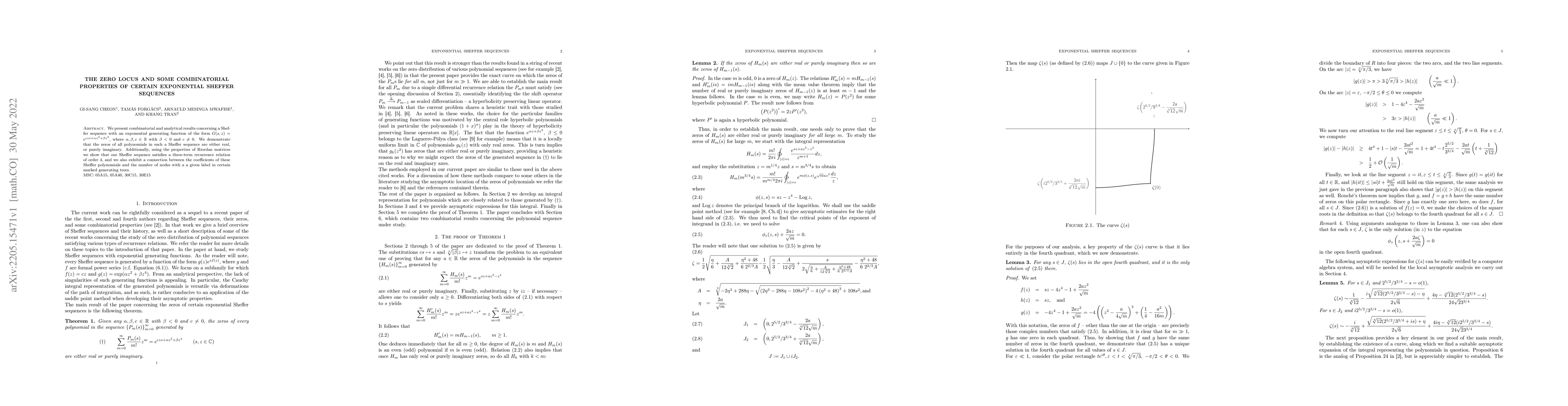 Thumbnail for The zero locus and some combinatorial properties of certain exponential
  Sheffer sequences
