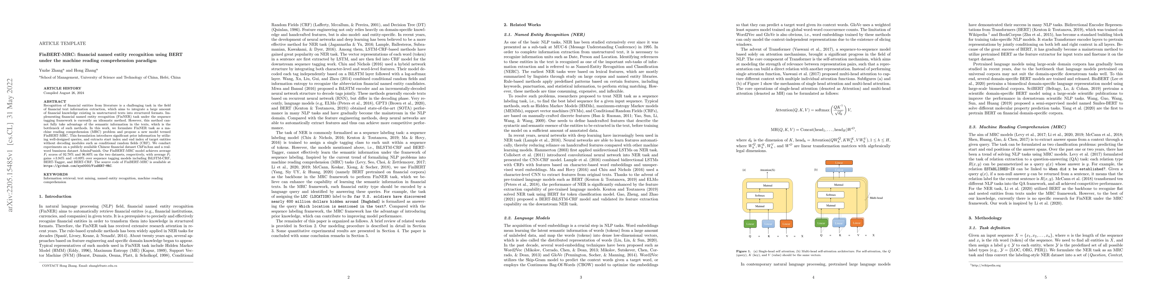 Thumbnail for FinBERT-MRC: financial named entity recognition using BERT under the
  machine reading comprehension paradigm
