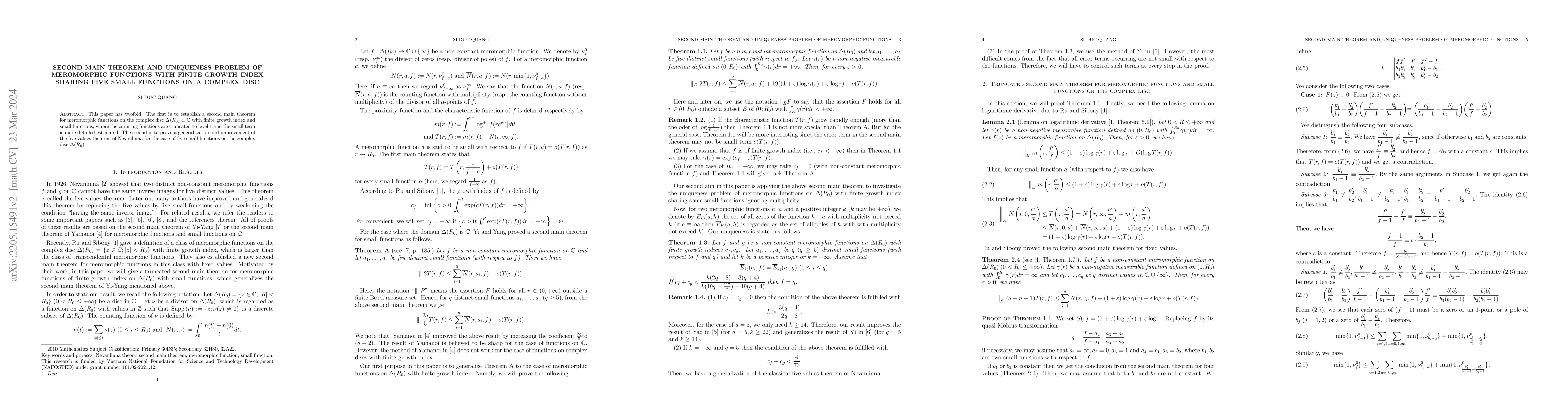 Thumbnail for Second main theorem and uniqueness problem of meromorphic functions with
  finite growth index sharing five small functions on a complex disc