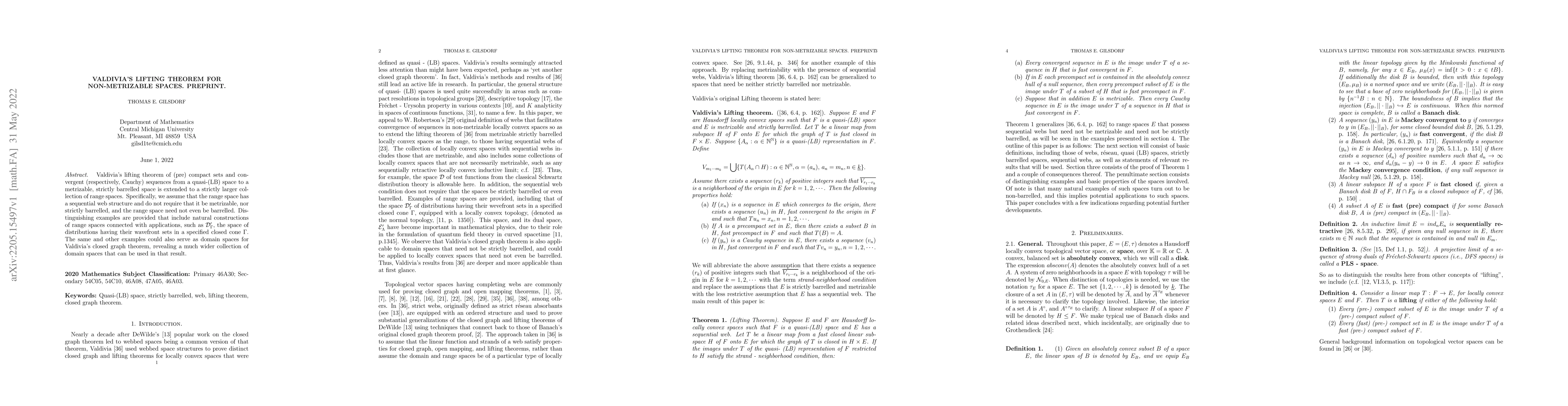 Thumbnail for Valdivia's lifting theorem for non-metrizable spaces. Preprint