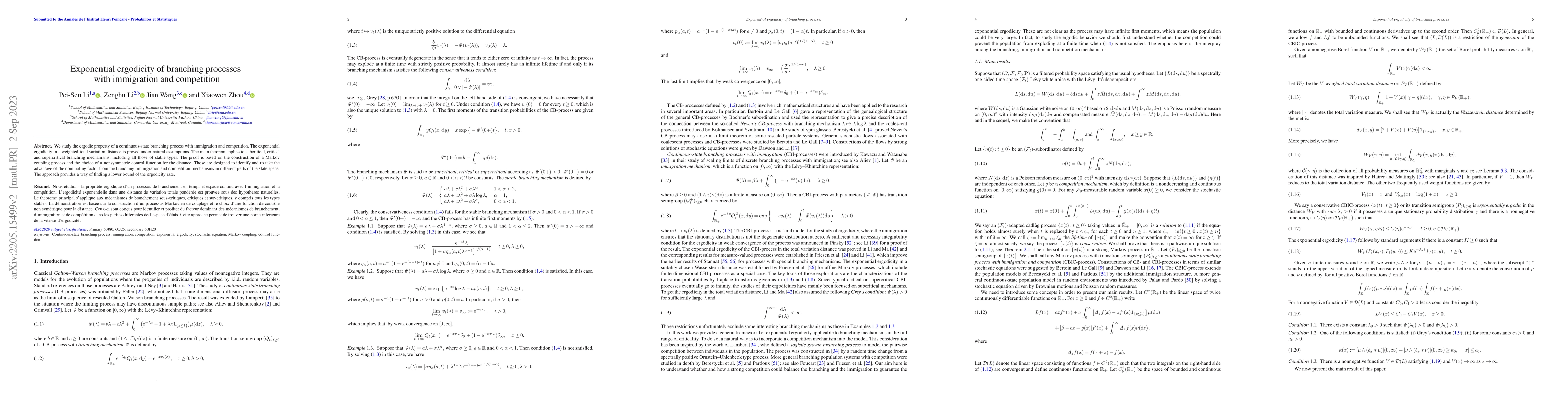 Thumbnail for Exponential ergodicity of branching processes with immigration and
  competition