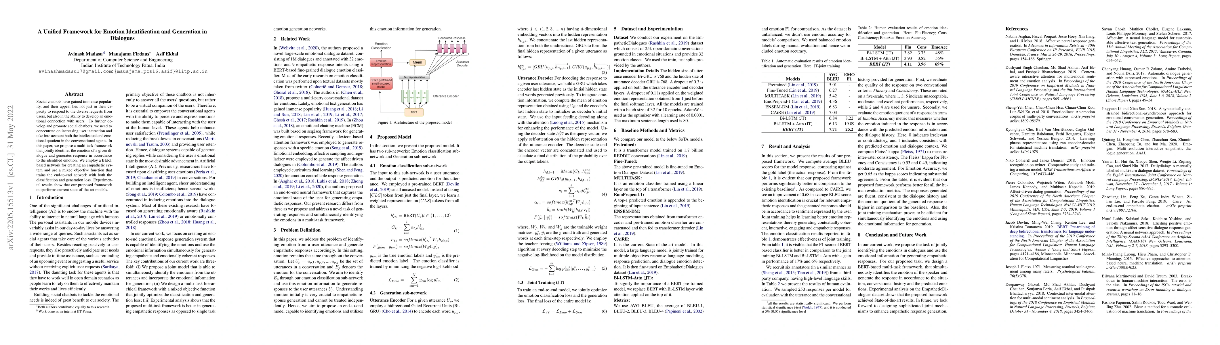 Thumbnail for A Unified Framework for Emotion Identification and Generation in
  Dialogues