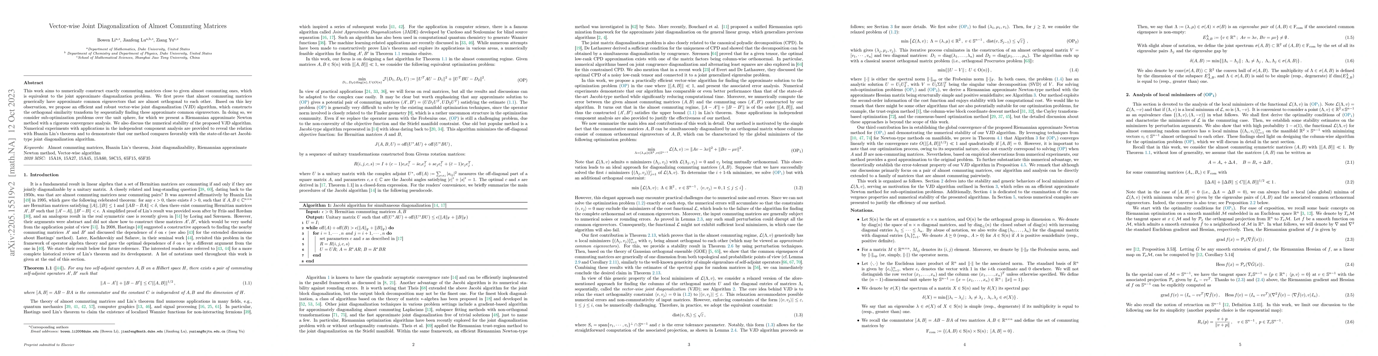 Thumbnail for Vector-wise Joint Diagonalization of Almost Commuting Matrices