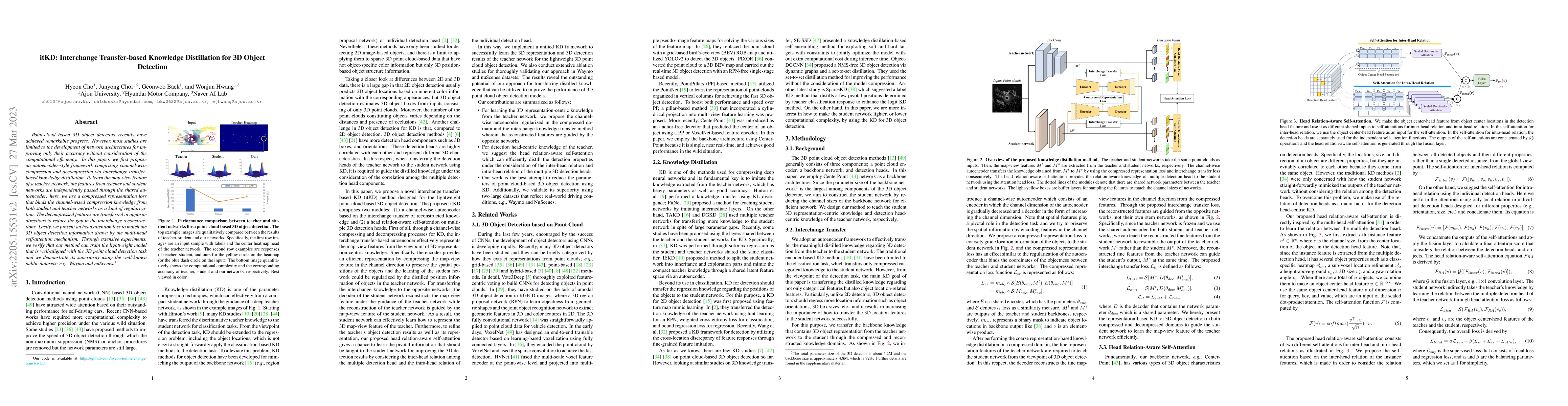 Thumbnail for itKD: Interchange Transfer-based Knowledge Distillation for 3D Object
  Detection