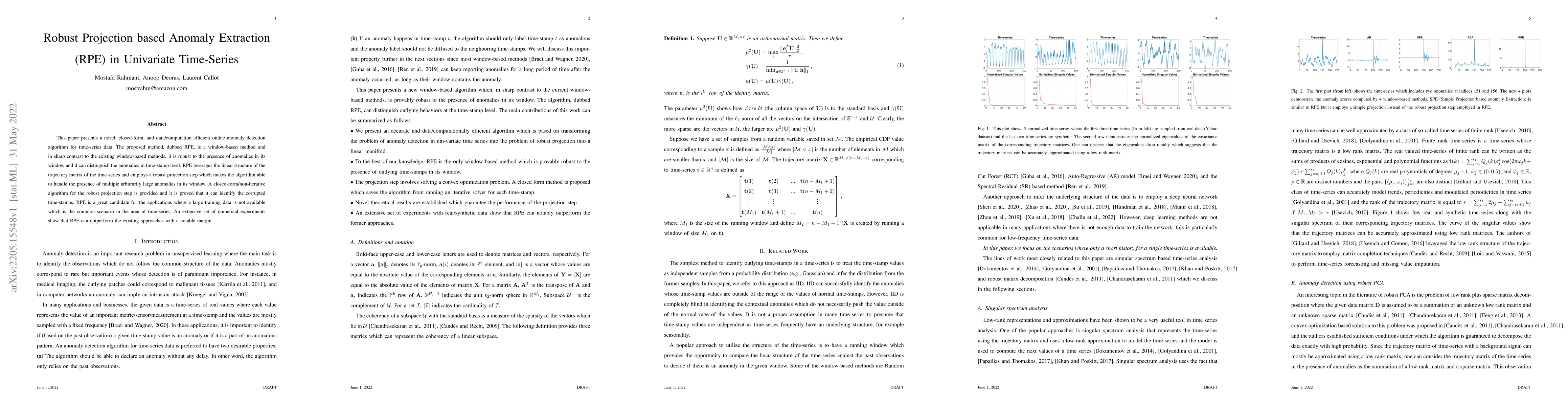 Thumbnail for Robust Projection based Anomaly Extraction (RPE) in Univariate
  Time-Series