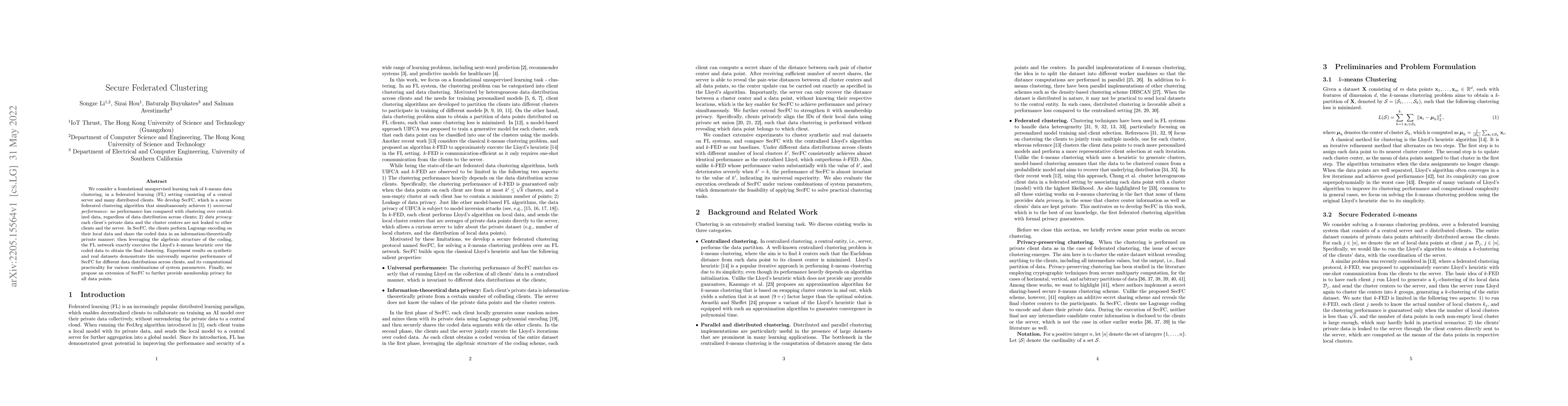 Thumbnail for Secure Federated Clustering