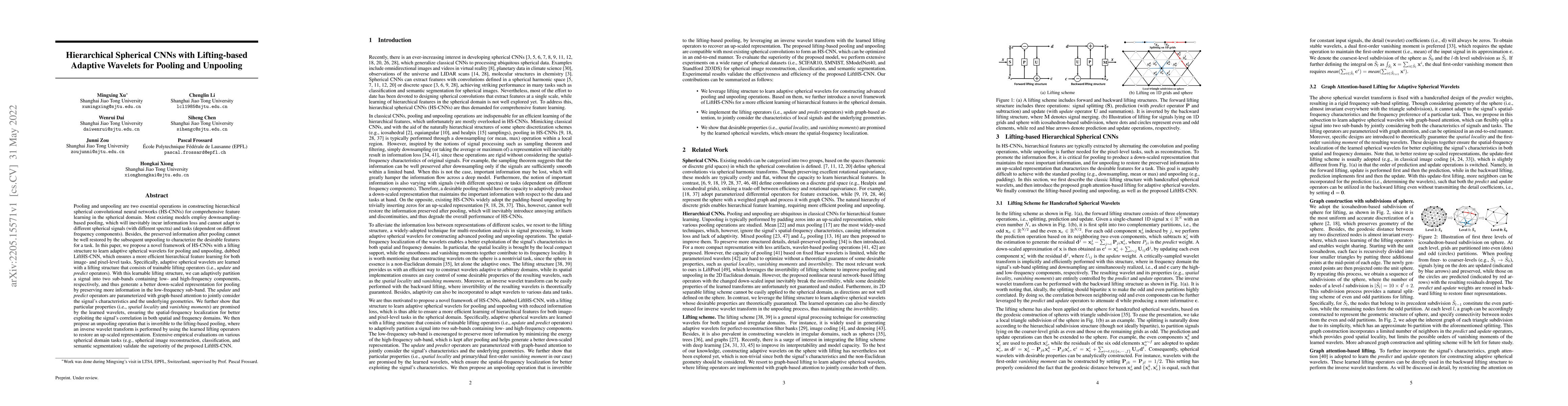 Thumbnail for Hierarchical Spherical CNNs with Lifting-based Adaptive Wavelets for
  Pooling and Unpooling