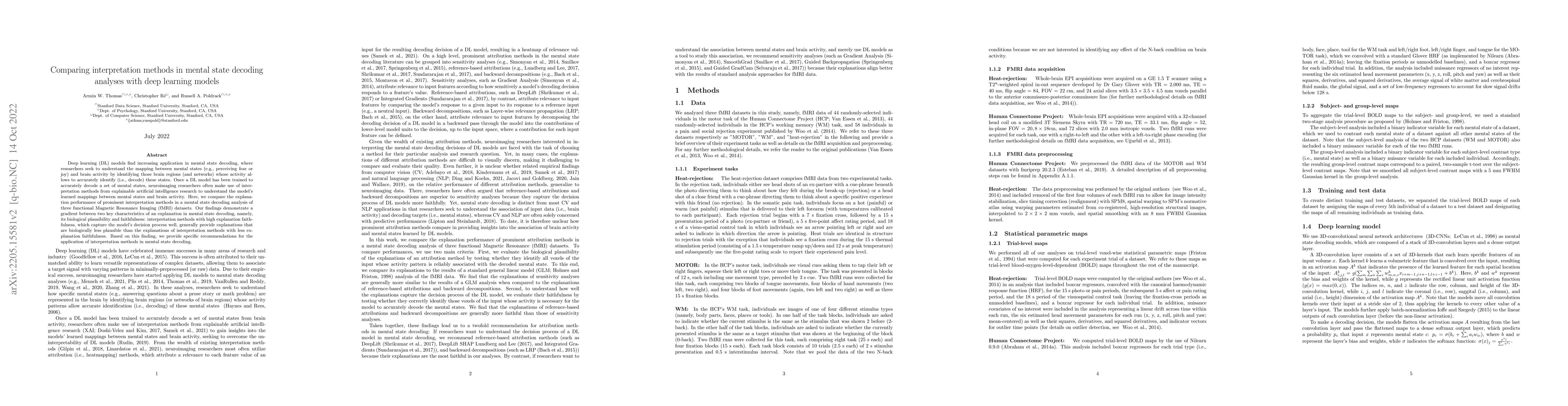 Thumbnail for Comparing interpretation methods in mental state decoding analyses with
  deep learning models