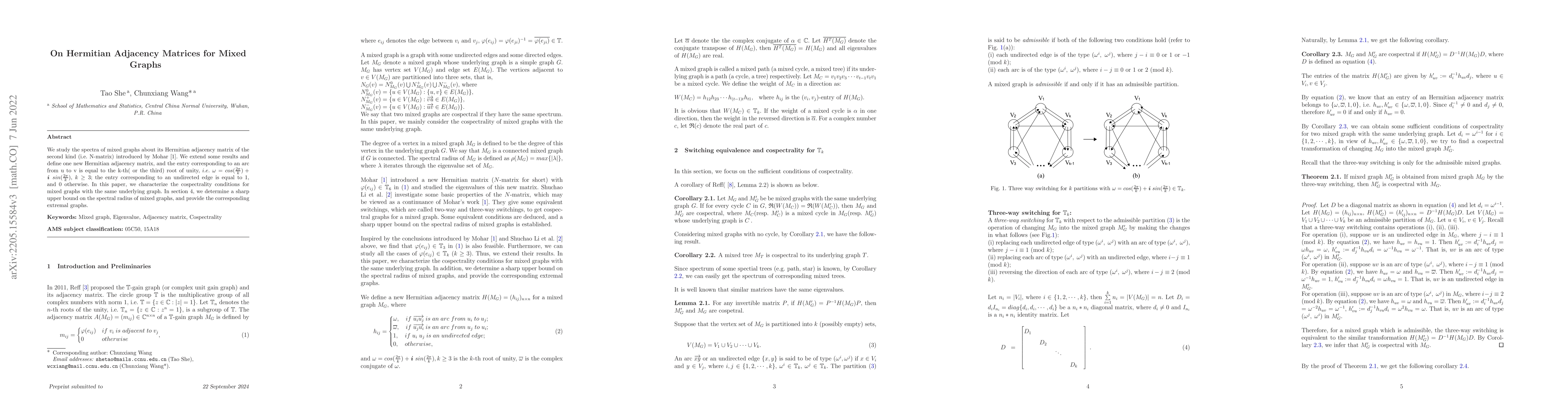 Thumbnail for On Hermitian Adjacency Matrices for Mixed Graphs