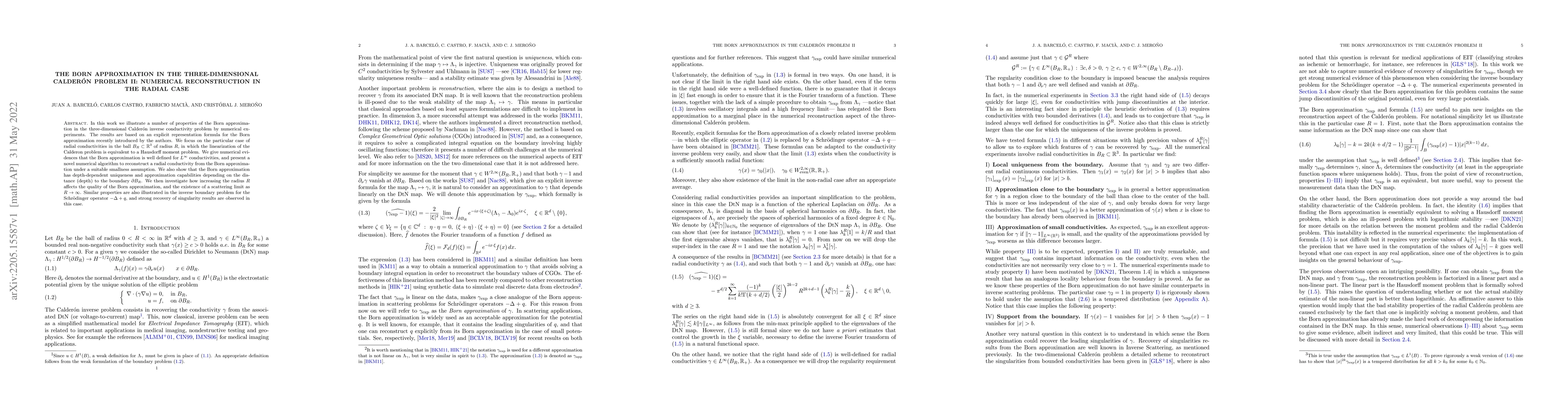 Thumbnail for The Born approximation in the three-dimensional Calder\'on problem II:
  Numerical reconstruction in the radial case