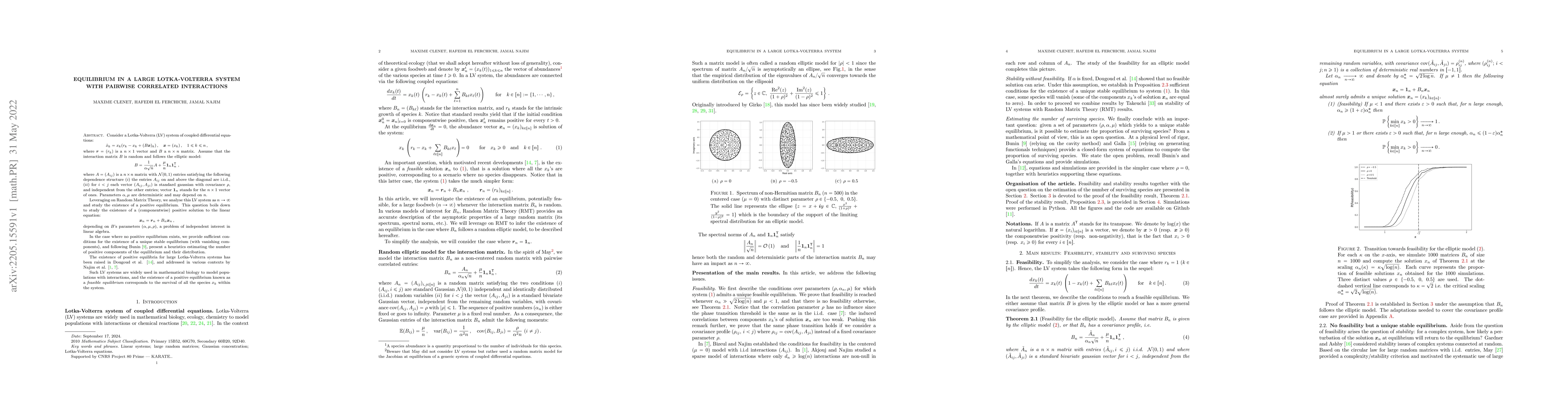 Thumbnail for Equilibrium in a large Lotka-Volterra system with pairwise correlated
  interactions