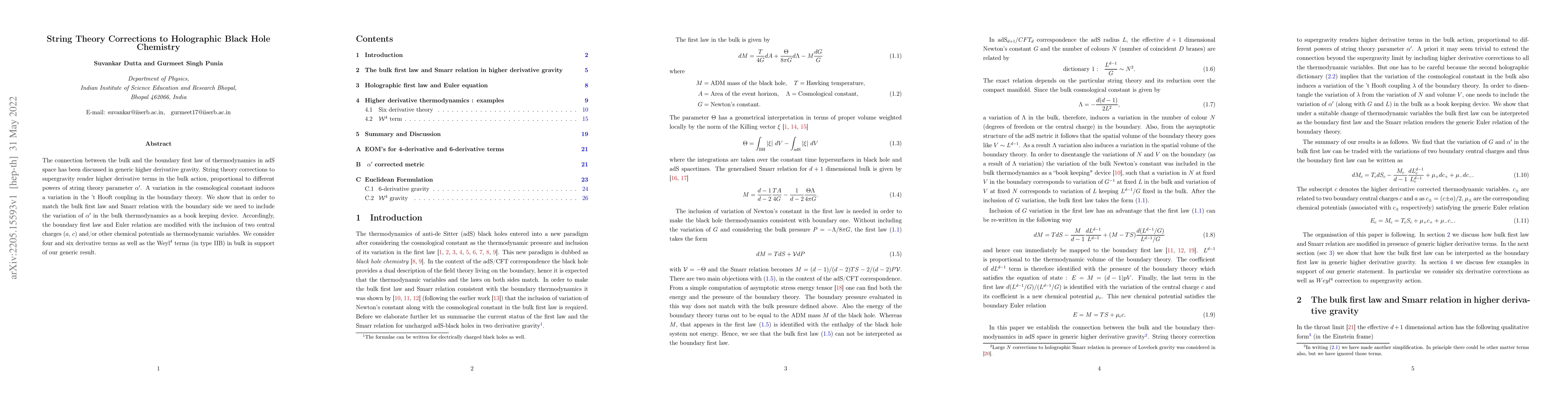 Thumbnail for String Theory Corrections to Holographic Black Hole Chemistry