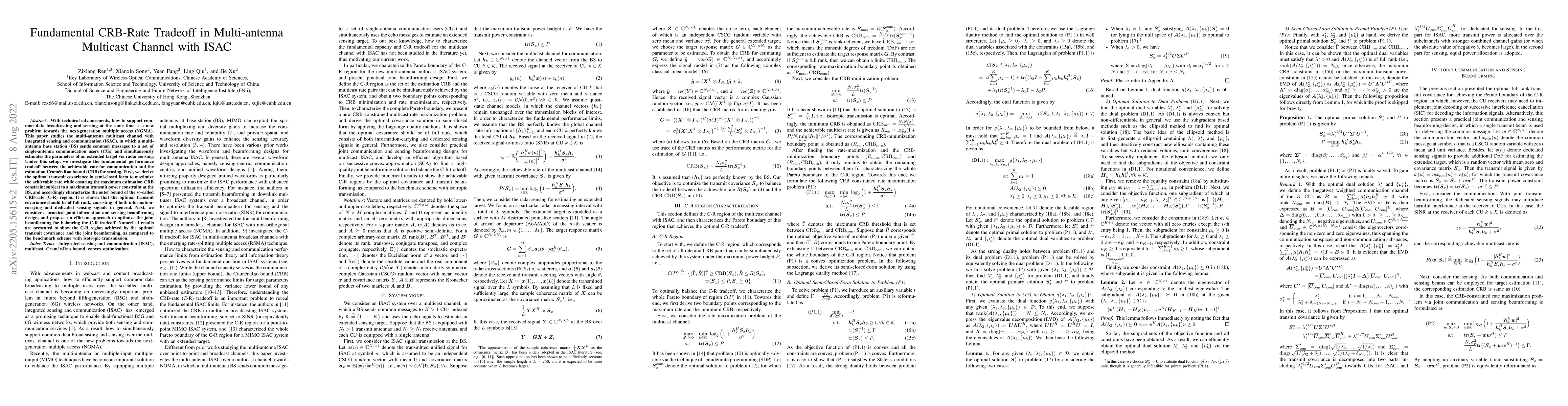 Thumbnail for Fundamental CRB-Rate Tradeoff in Multi-antenna Multicast Channel with
  ISAC