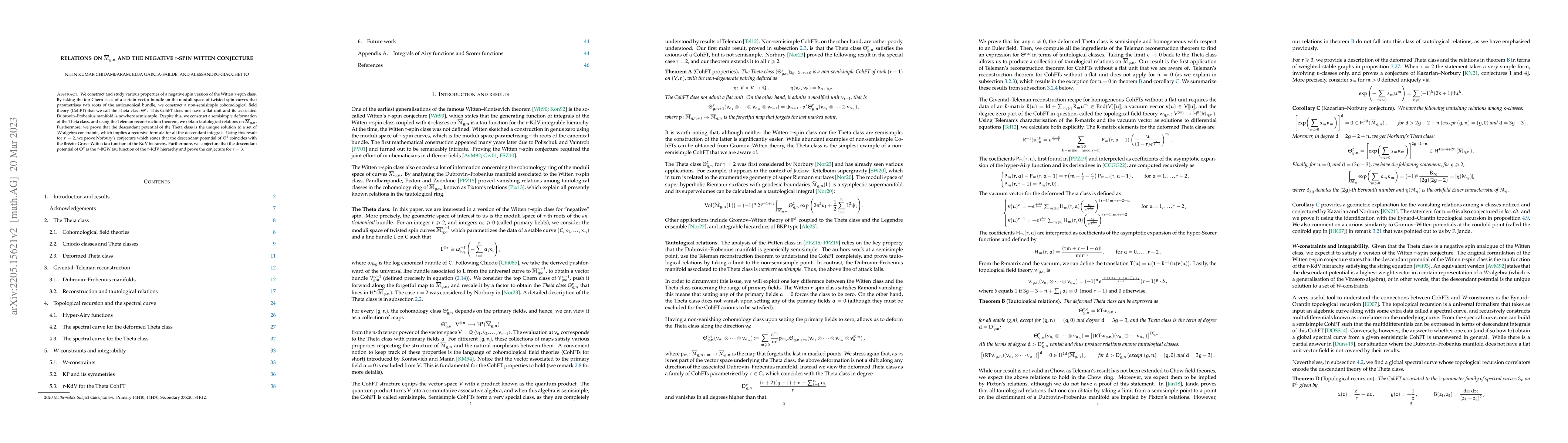 Thumbnail for Relations on $\overline{\mathcal{M}}_{g,n}$ and the negative $r$-spin
  Witten conjecture