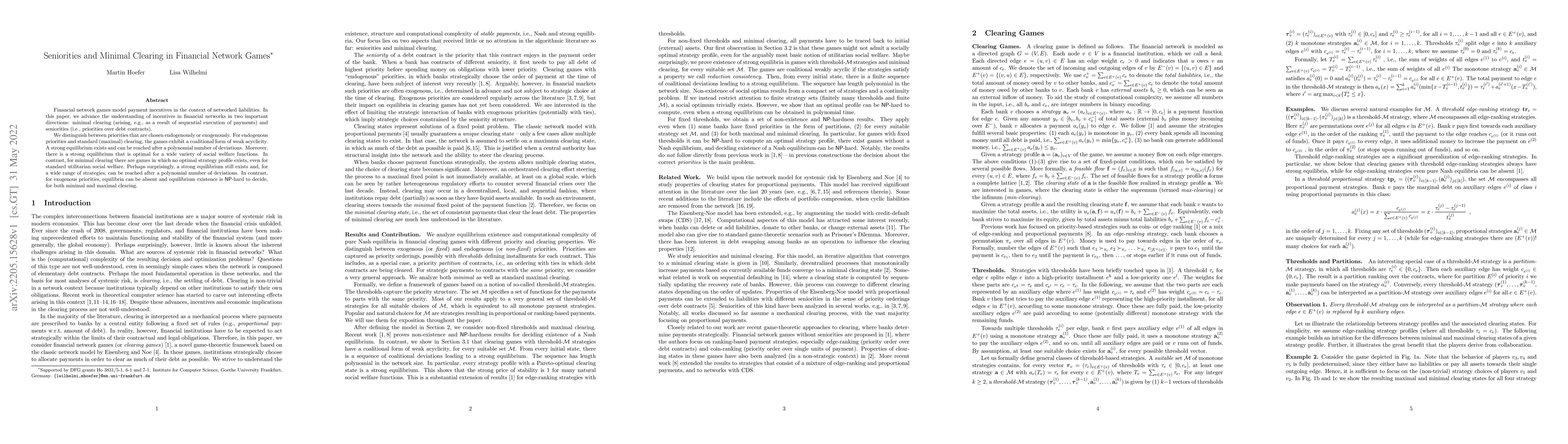 Thumbnail for Seniorities and Minimal Clearing in Financial Network Games