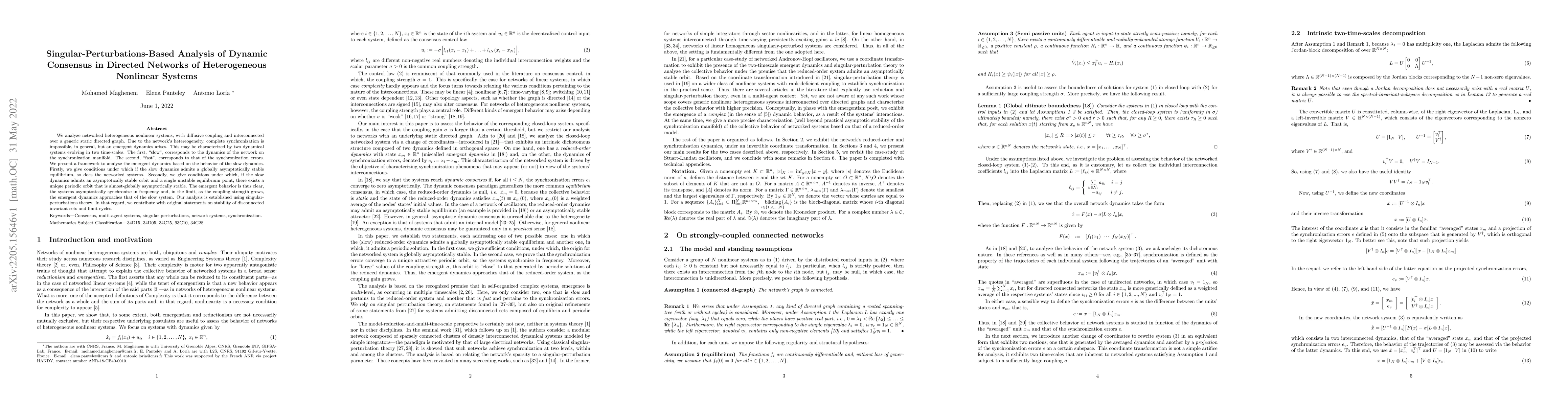 Thumbnail for Singular-Perturbations-Based Analysis of Dynamic Consensus in Directed
  Networks of Heterogeneous Nonlinear Systems