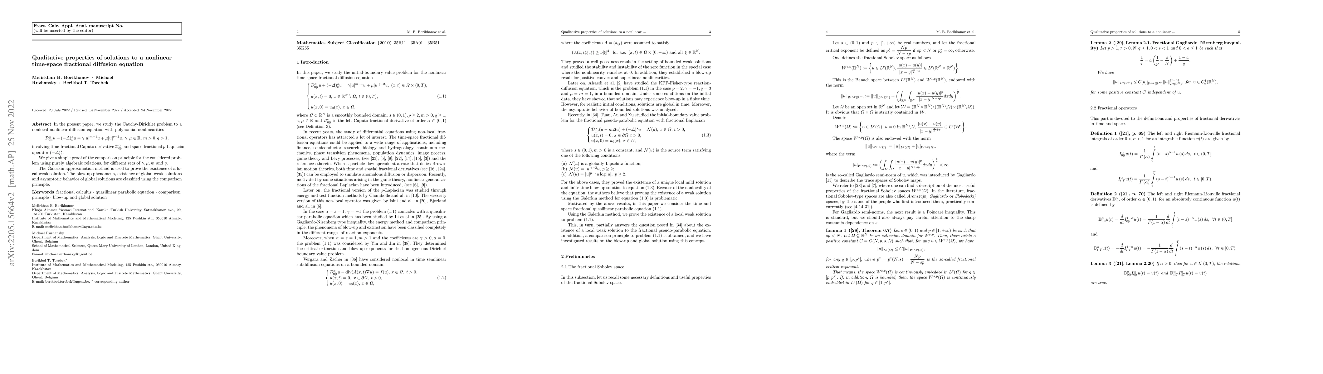 Thumbnail for Qualitative properties of solutions to a nonlinear time-space fractional
  diffusion equation