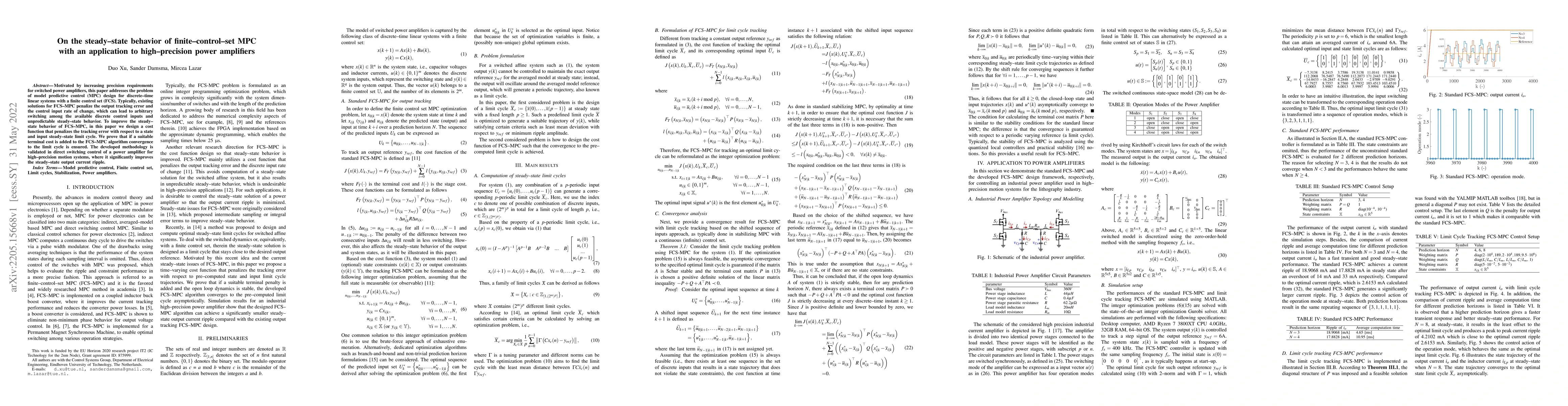 Thumbnail for On the Steady-State Behavior of Finite-Control-Set MPC with an
  Application to High-Precision Power Amplifiers