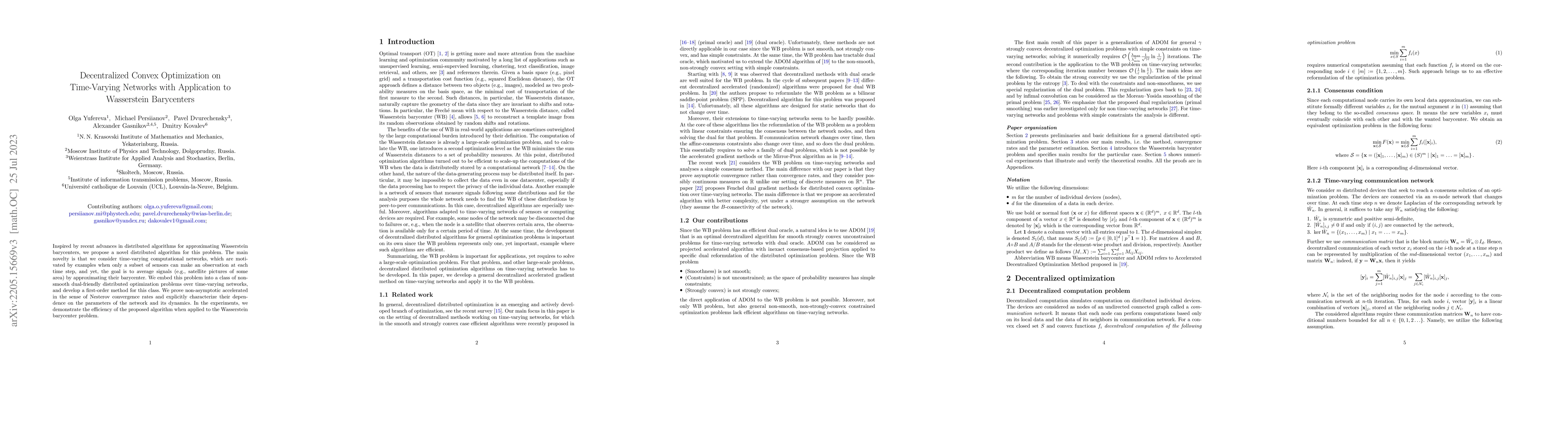 Thumbnail for Decentralized Convex Optimization on Time-Varying Networks with
  Application to Wasserstein Barycenters