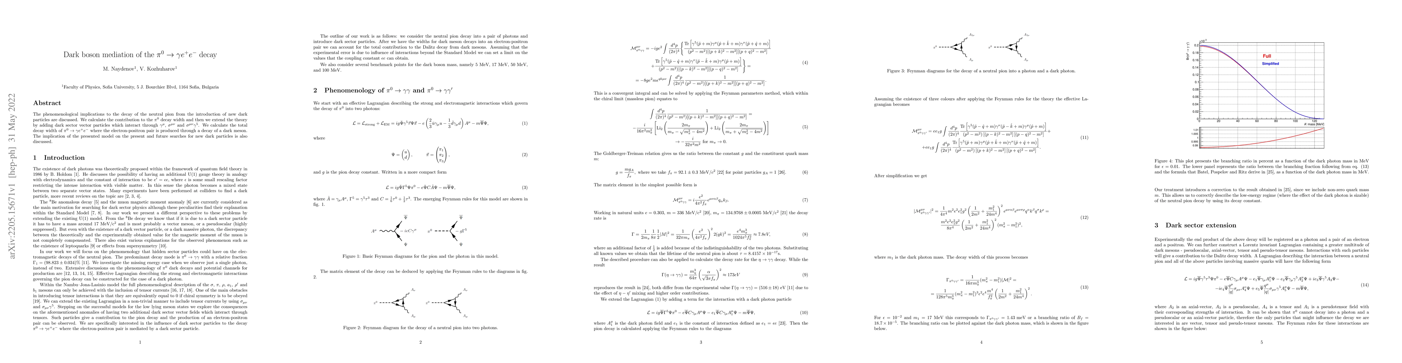 Thumbnail for Dark boson mediation of the $\pi^0\rightarrow \gamma e^+ e^-$ decay