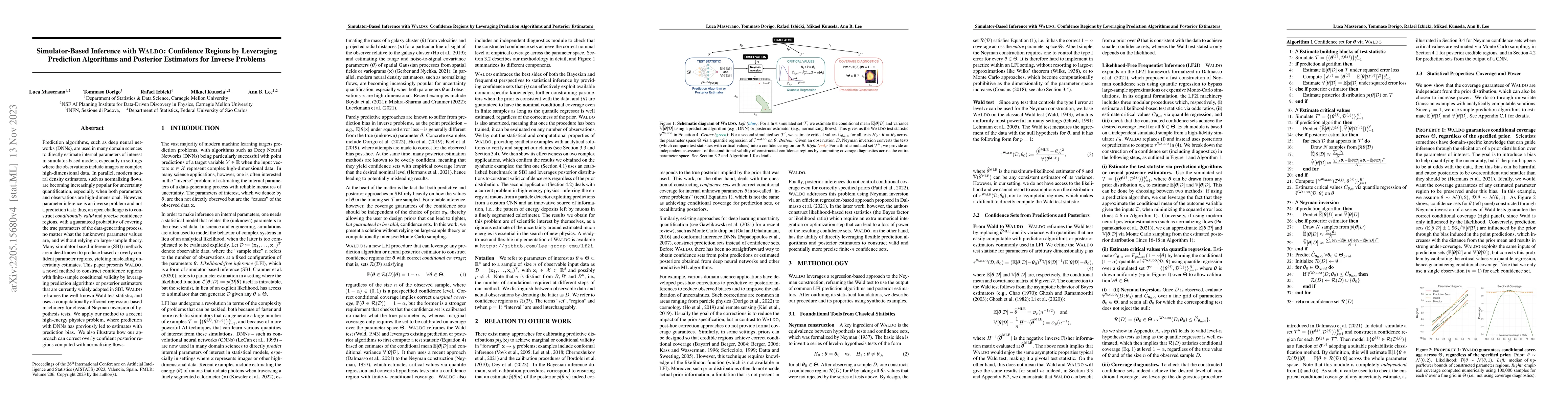 Thumbnail for Simulator-Based Inference with Waldo: Confidence Regions by Leveraging
  Prediction Algorithms and Posterior Estimators for Inverse Problems