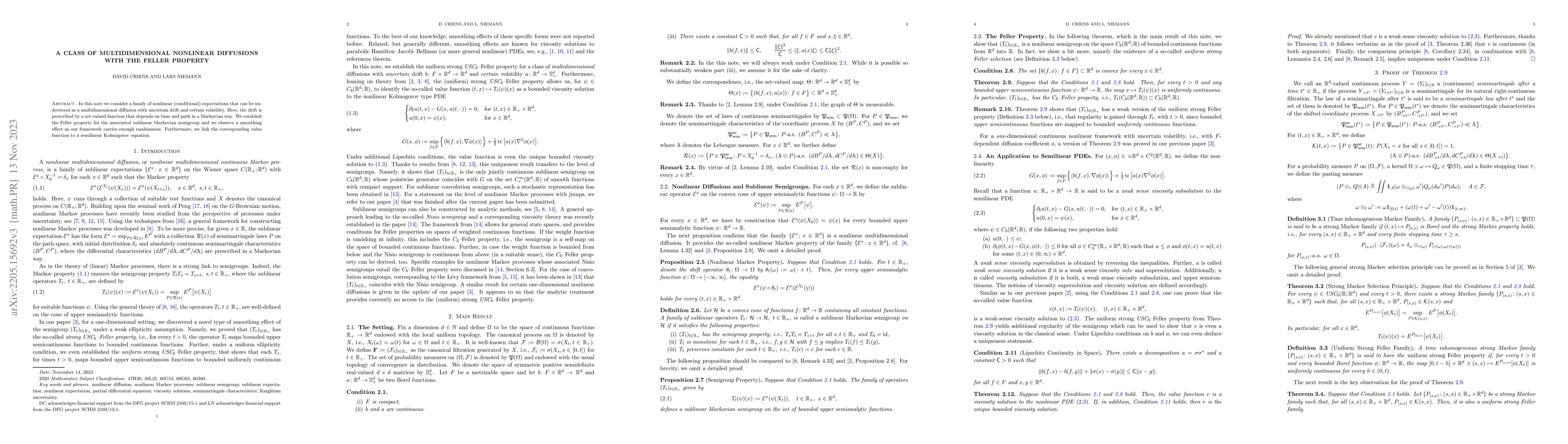 Thumbnail for A class of multidimensional nonlinear diffusions with the Feller
  property