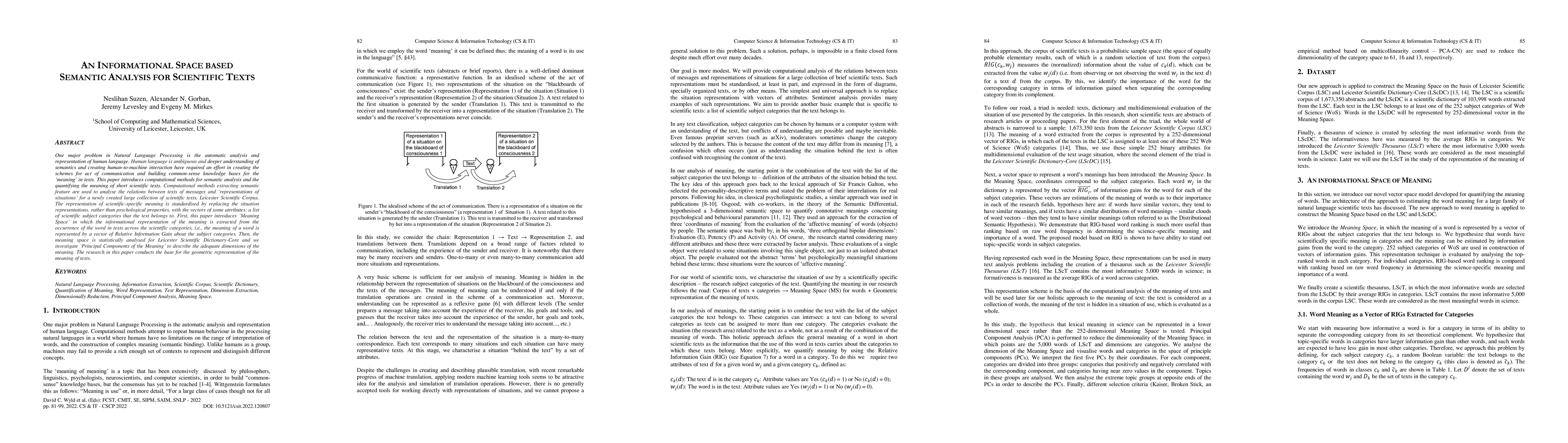 Thumbnail for An Informational Space Based Semantic Analysis for Scientific Texts