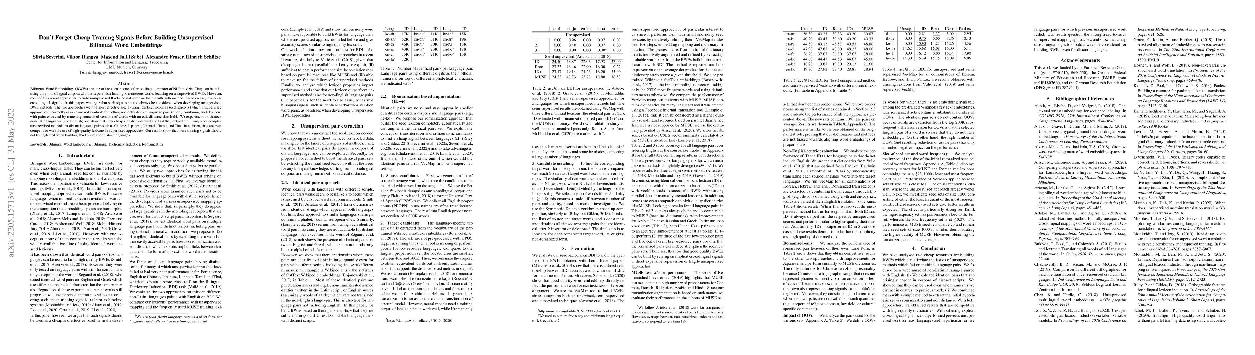 Thumbnail for Don't Forget Cheap Training Signals Before Building Unsupervised
  Bilingual Word Embeddings