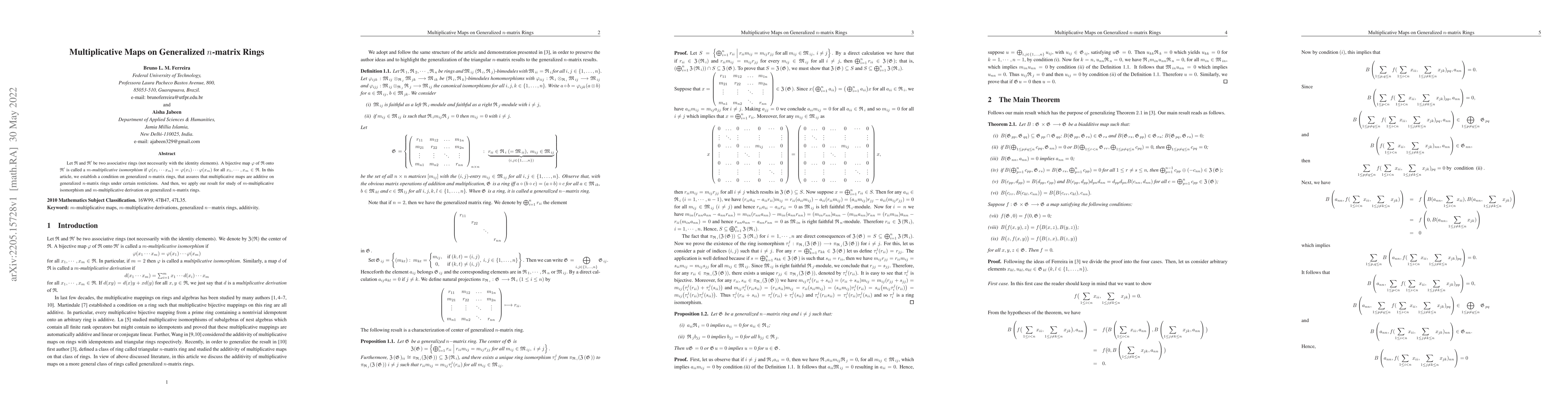 Thumbnail for Multiplicative Maps on Generalized n-matrix Rings