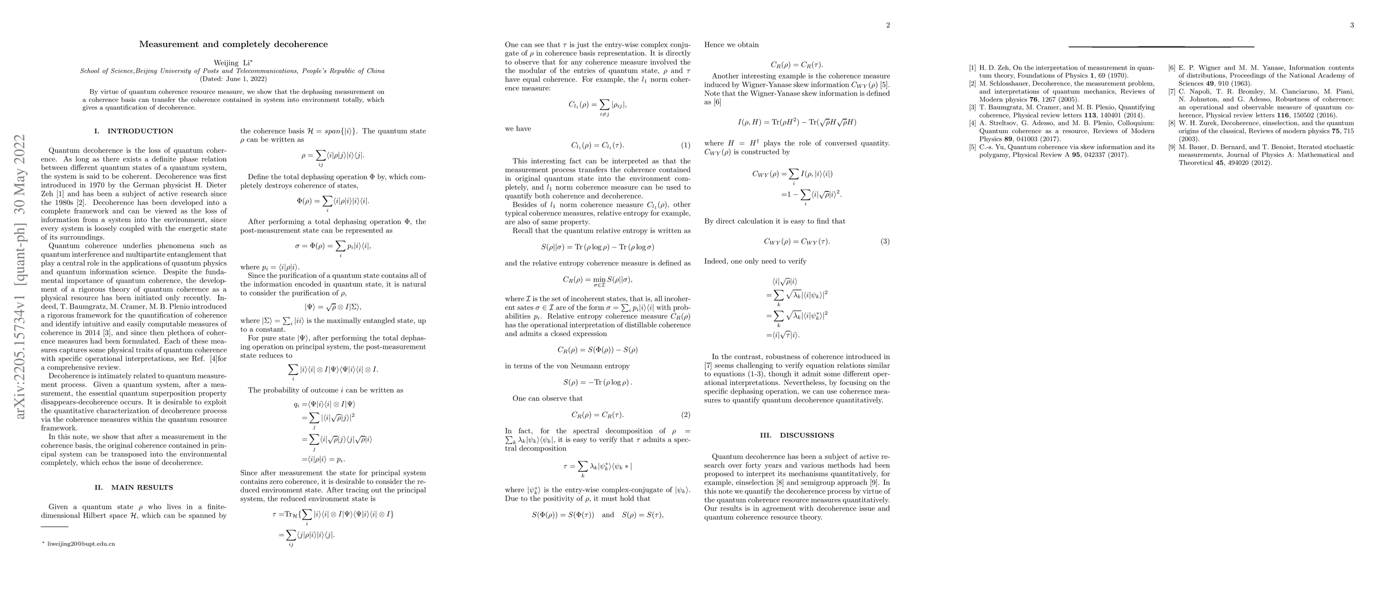 Thumbnail for Measurement and completely decoherence