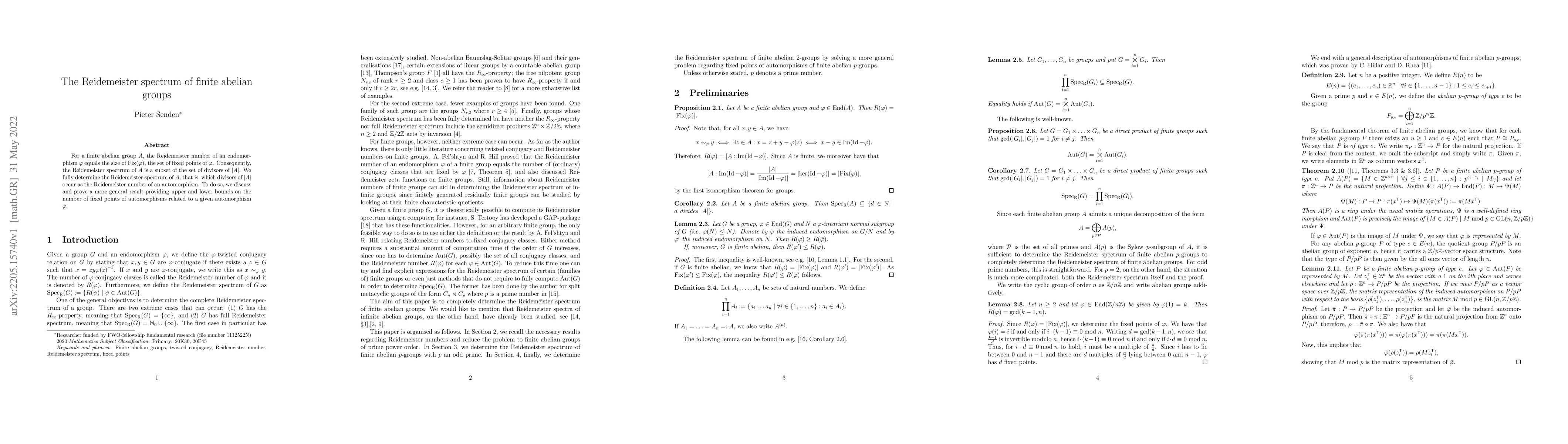 Thumbnail for The Reidemeister spectrum of finite abelian groups