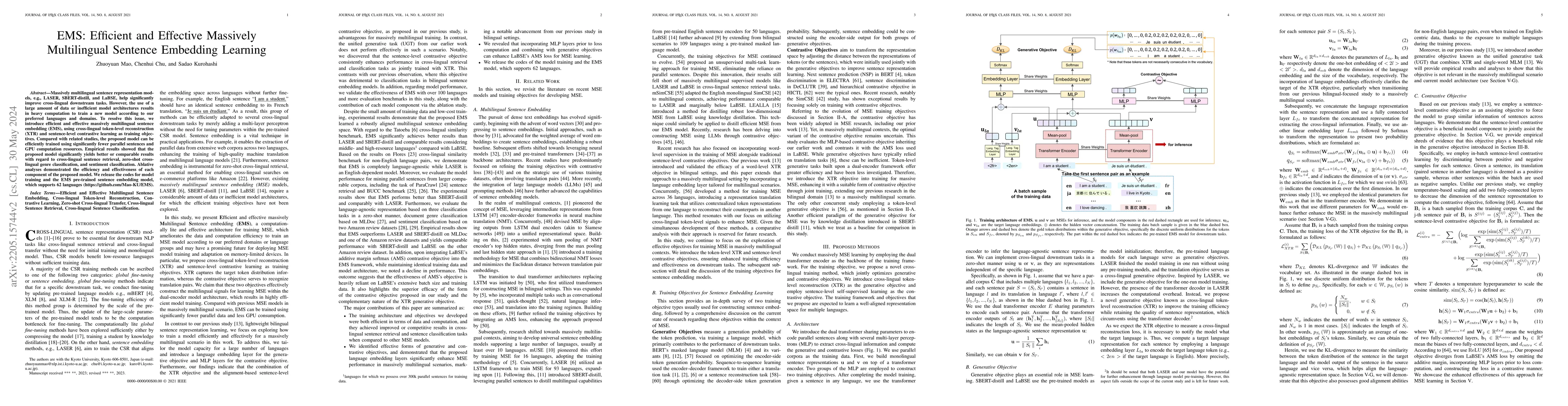 Thumbnail for EMS: Efficient and Effective Massively Multilingual Sentence Embedding
  Learning