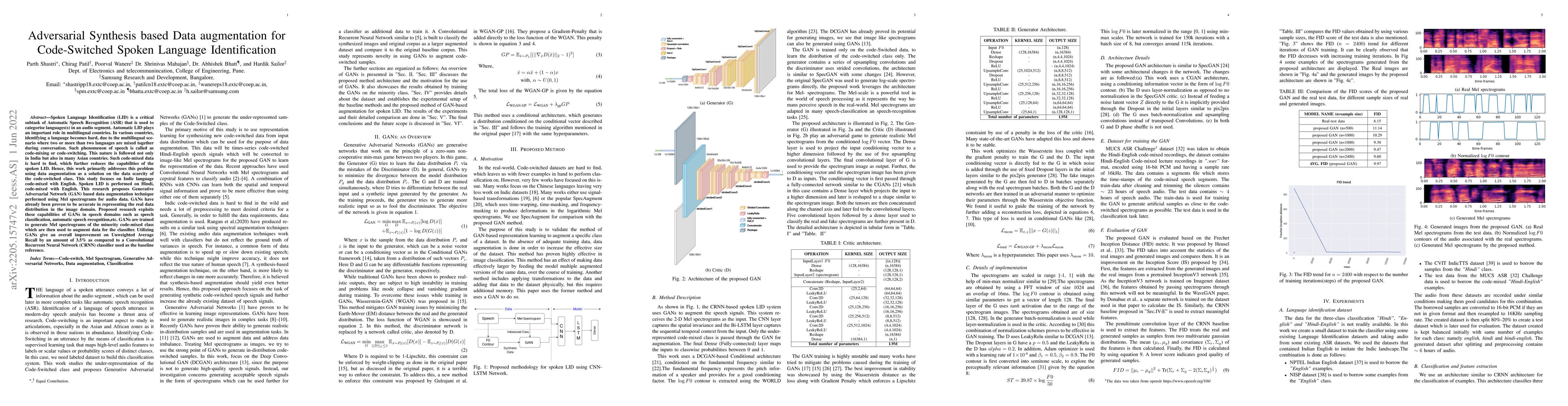 Thumbnail for Adversarial synthesis based data-augmentation for code-switched spoken
  language identification