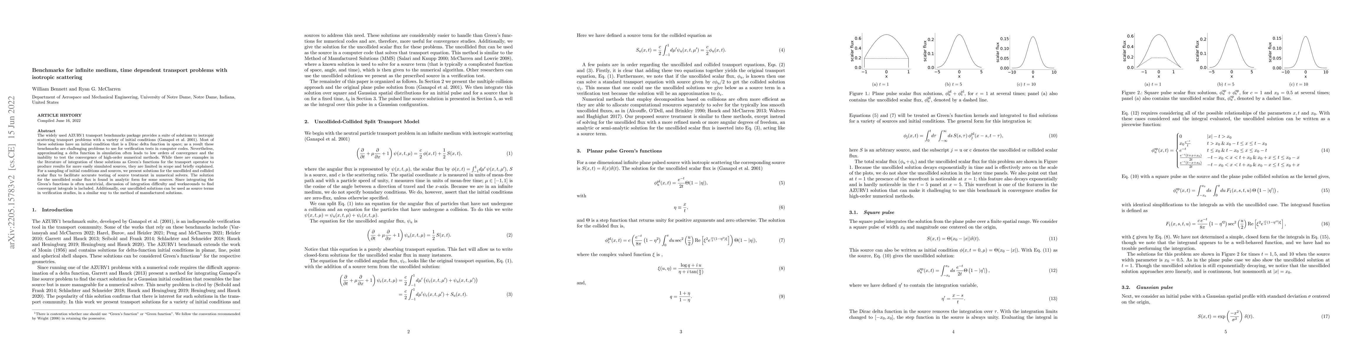 Thumbnail for Benchmarks for infinite medium, time dependent transport problems with
  isotropic scattering