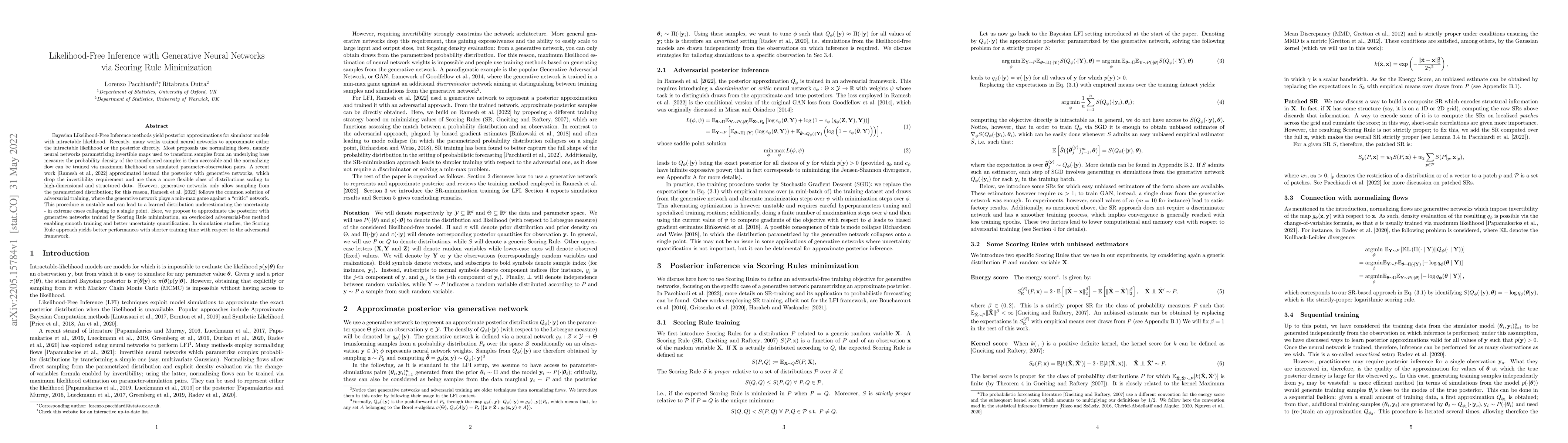 Thumbnail for Likelihood-Free Inference with Generative Neural Networks via Scoring
  Rule Minimization