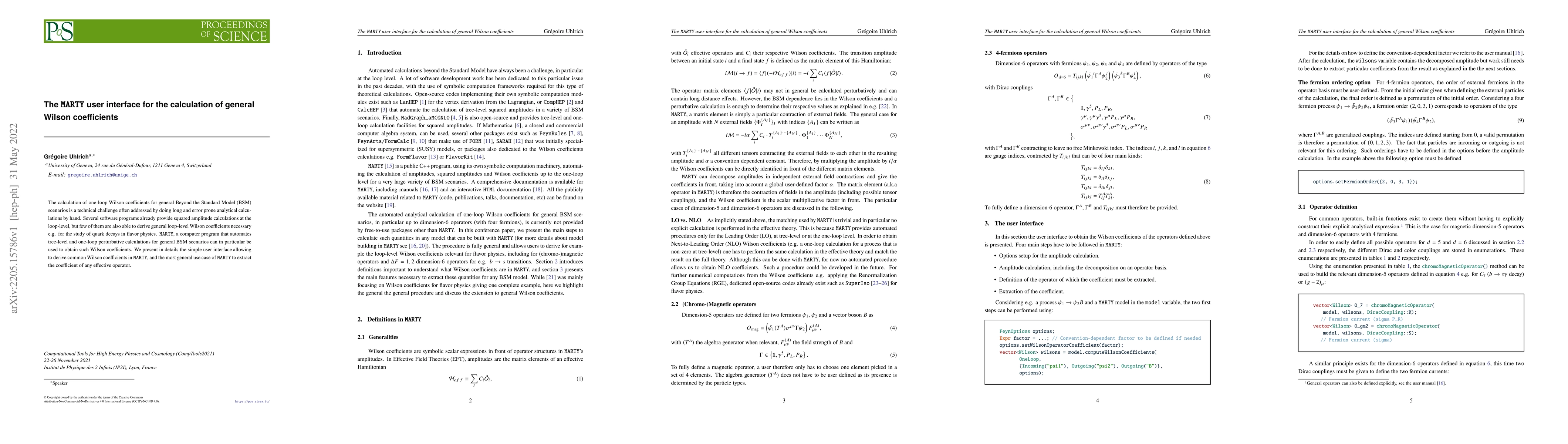 Thumbnail for The MARTY user interface for the calculation of general Wilson
  coefficients