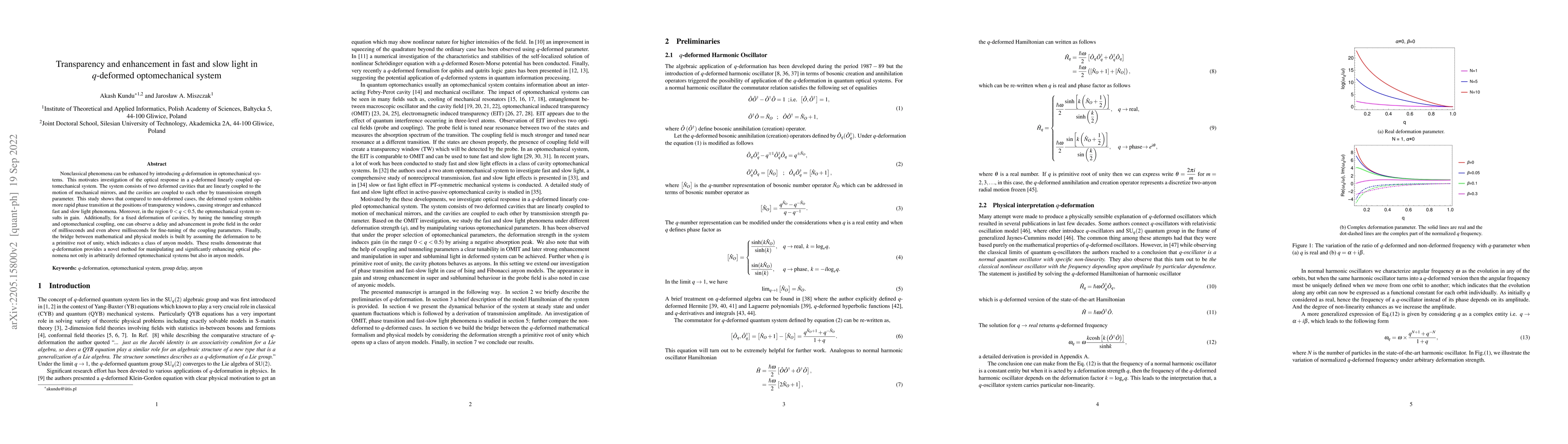 Thumbnail for Transparency and enhancement in fast and slow light in $q$-deformed
  optomechanical system